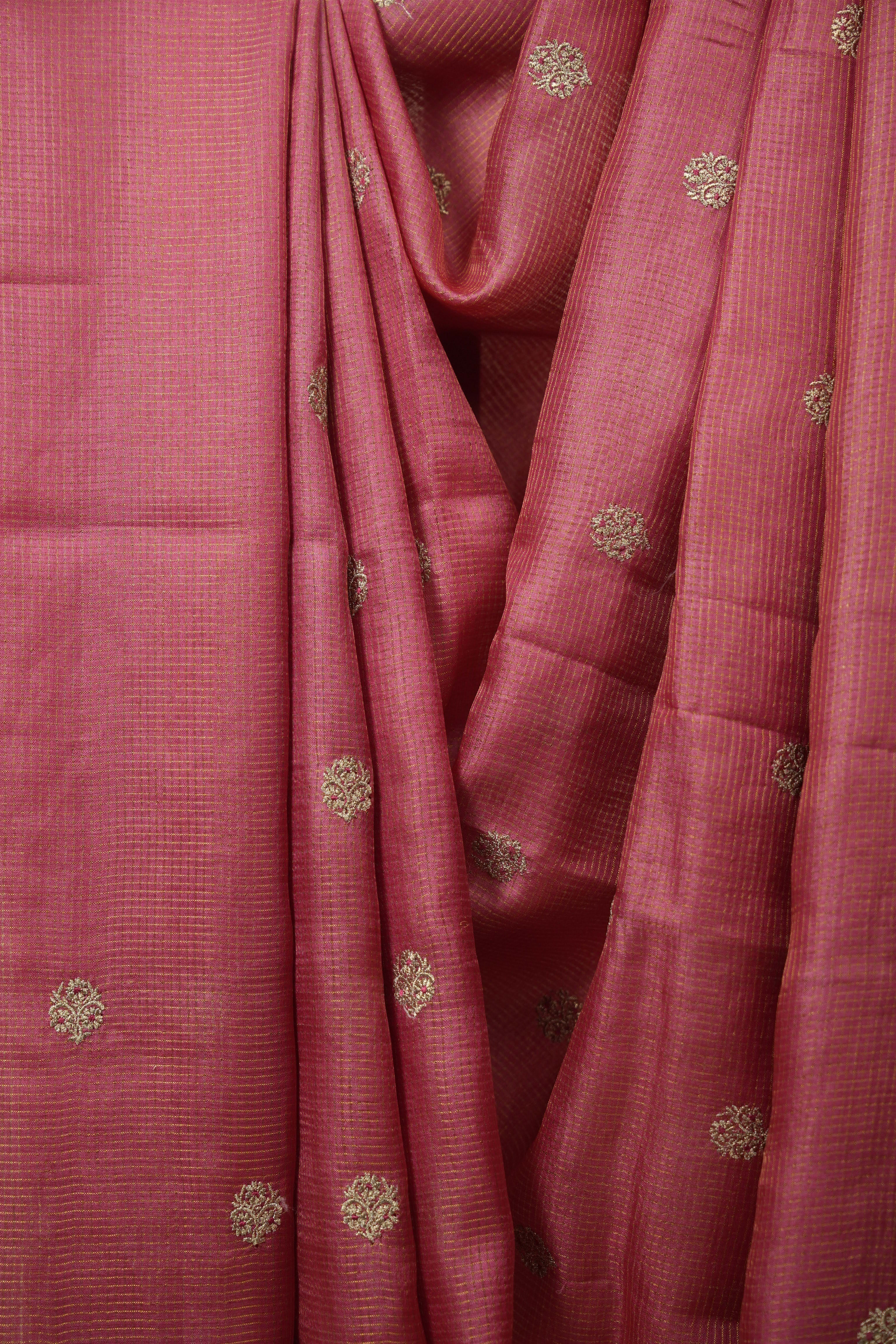 Pink Machine Embroidered Tussar Silk Saree - SRPMETSS1552