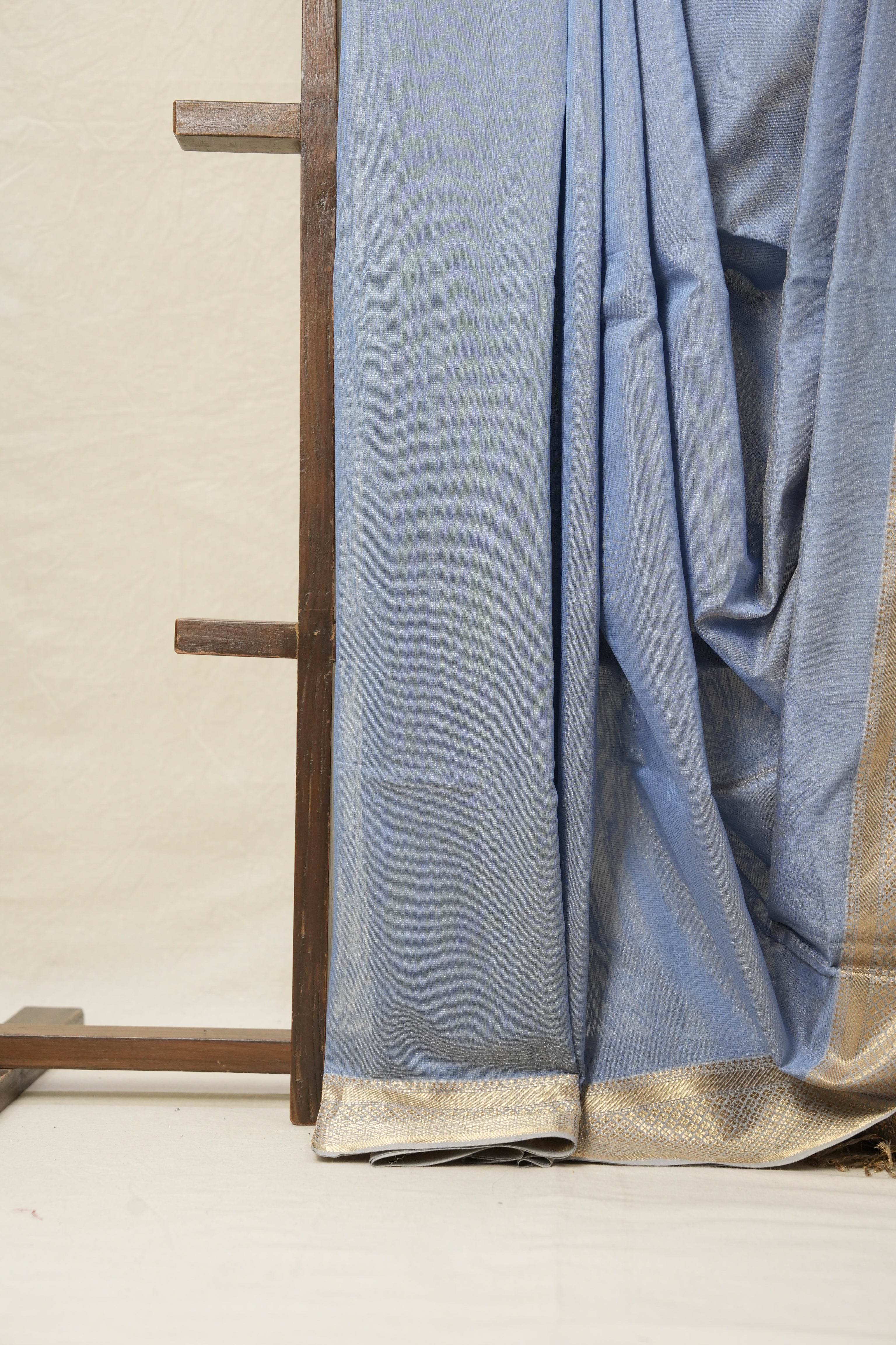 Dusty Blue Silk Maheshwari Saree -SRDBSMS131