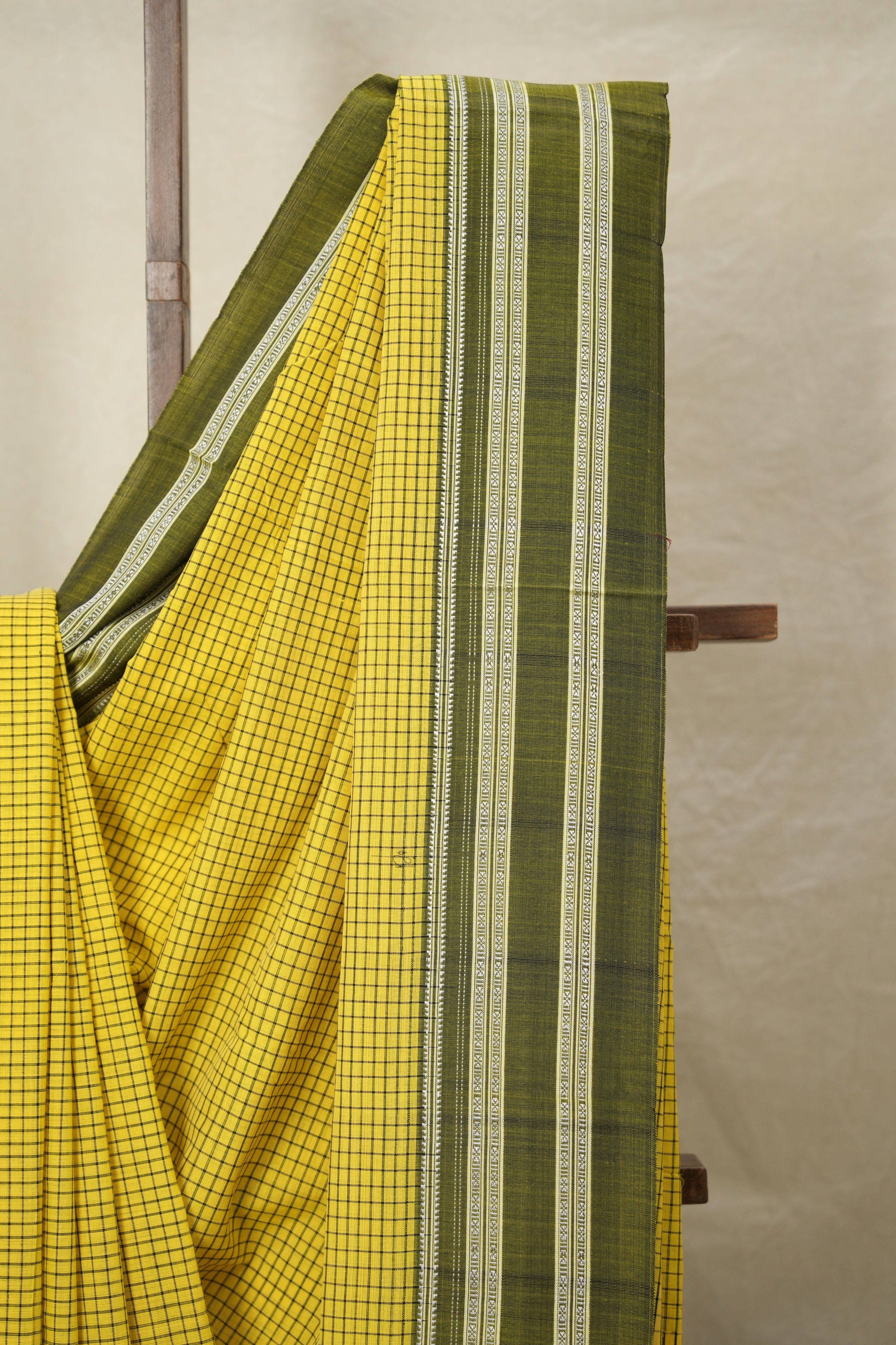 Haldi Yellow Checks Cotton Ilkal Saree with Gaytri Border - SRHYCCIS76 ...