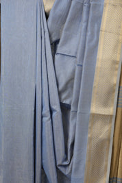 Dusty Blue Silk Maheshwari Saree -SRDBSMS131
