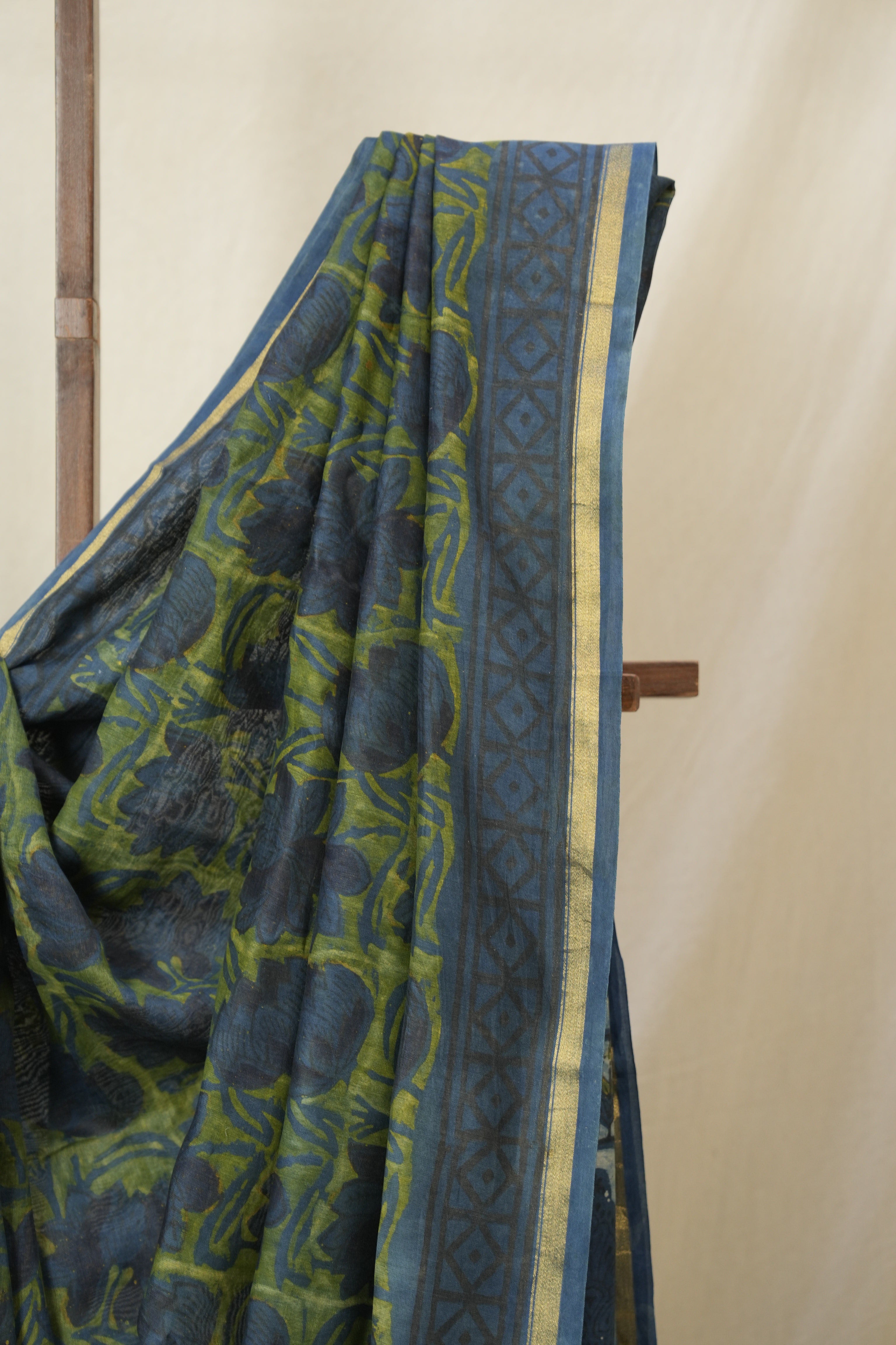 Blue Green HBP Cotton Silk Saree With Chanderi Border - SRBGBCSS1595