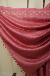 Pink Machine Embroidered Tussar Silk Saree - SRPMETSS1552