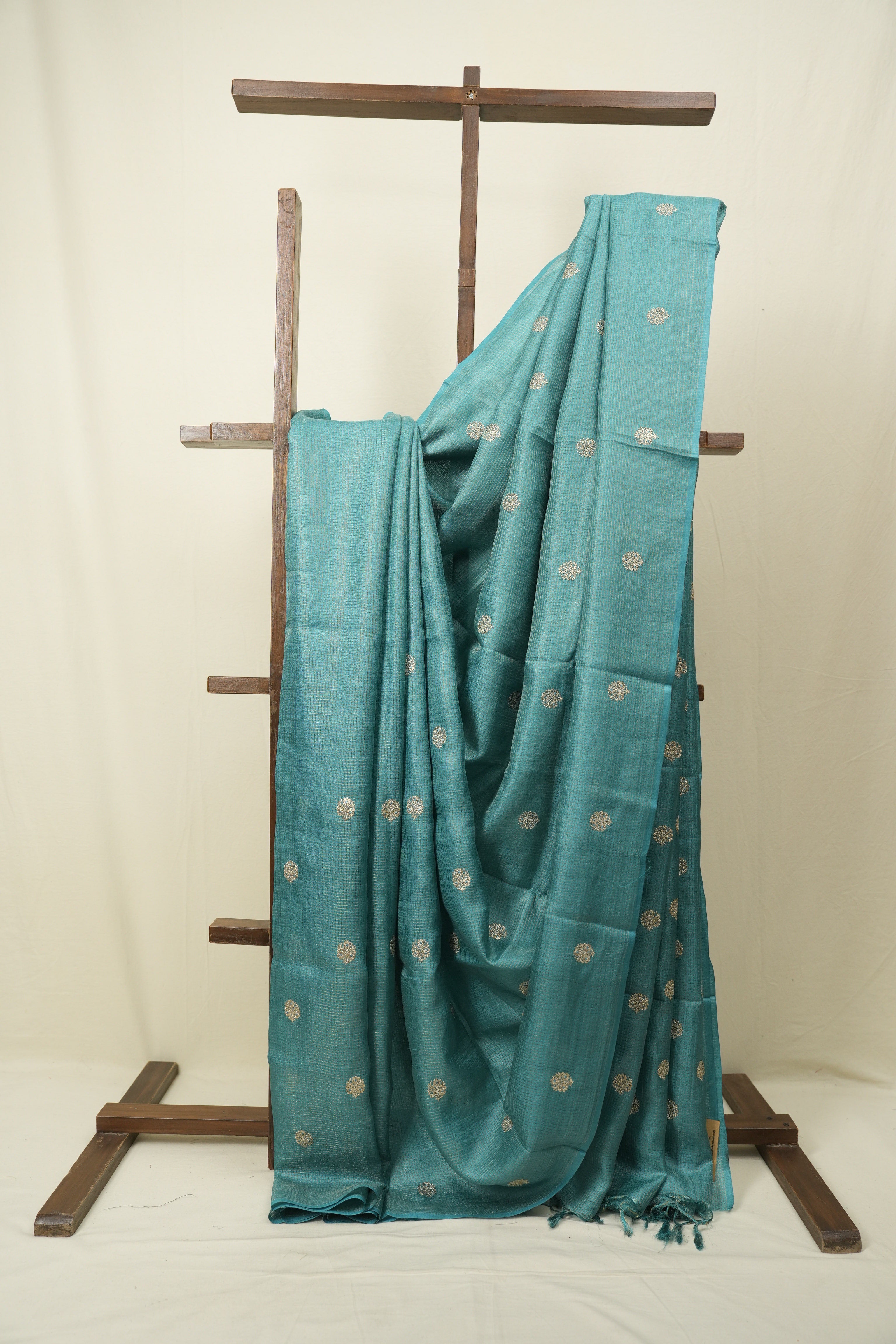 Turquoise Machine Embroidered Tussar Silk Saree - SRTMETSS1557
