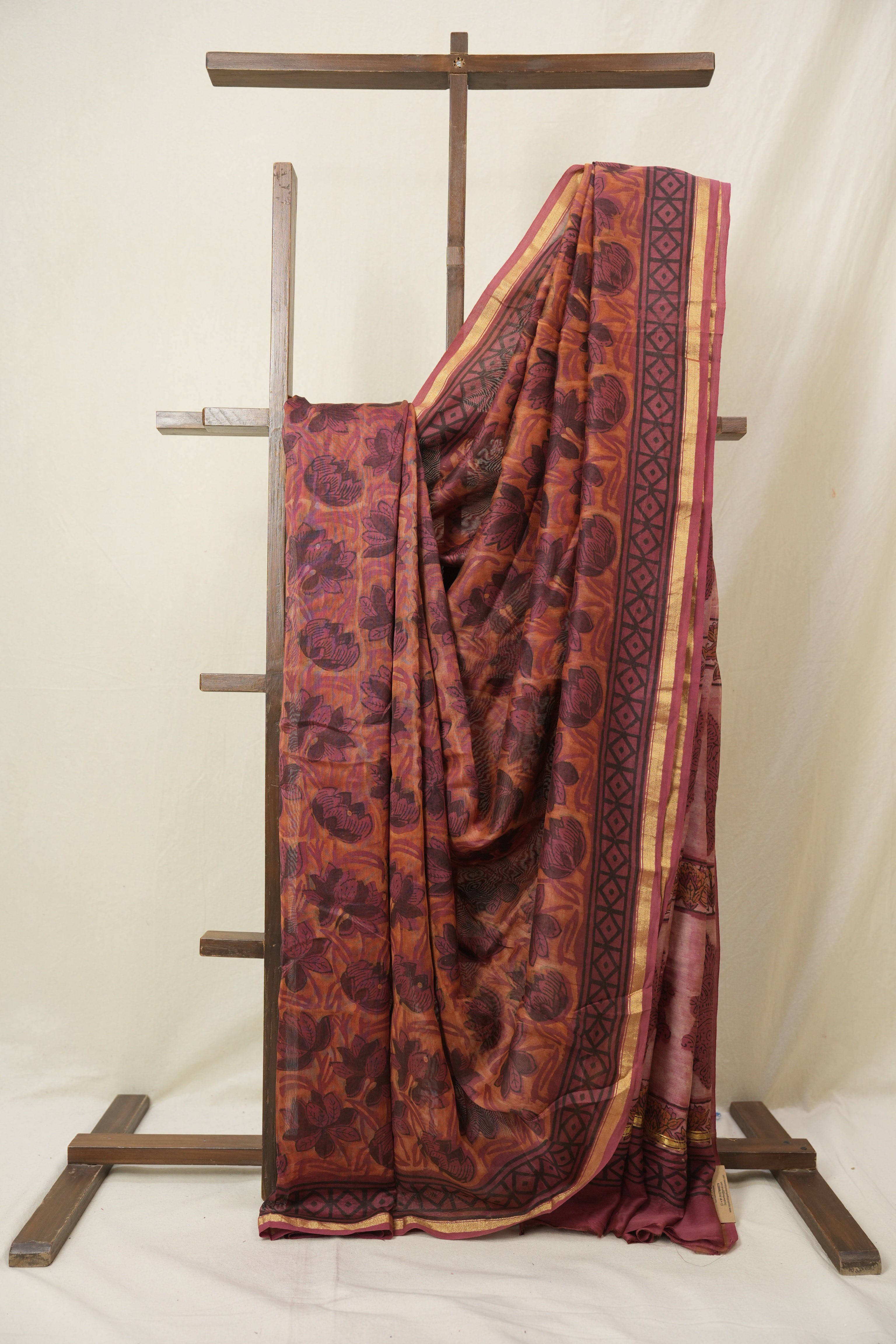 Maroon Brown HBP Cotton Silk Saree With Chanderi Border - SRMBBCSS1594