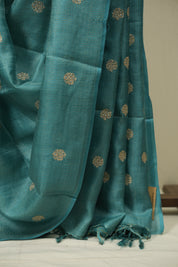 Turquoise Machine Embroidered Tussar Silk Saree - SRTMETSS1557