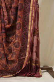 Maroon Brown HBP Cotton Silk Saree With Chanderi Border - SRMBBCSS1594