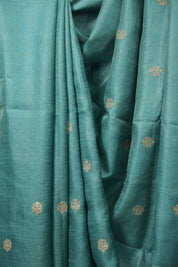 Turquoise Machine Embroidered Tussar Silk Saree - SRTMETSS1557