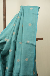 Turquoise Machine Embroidered Tussar Silk Saree - SRTMETSS1557