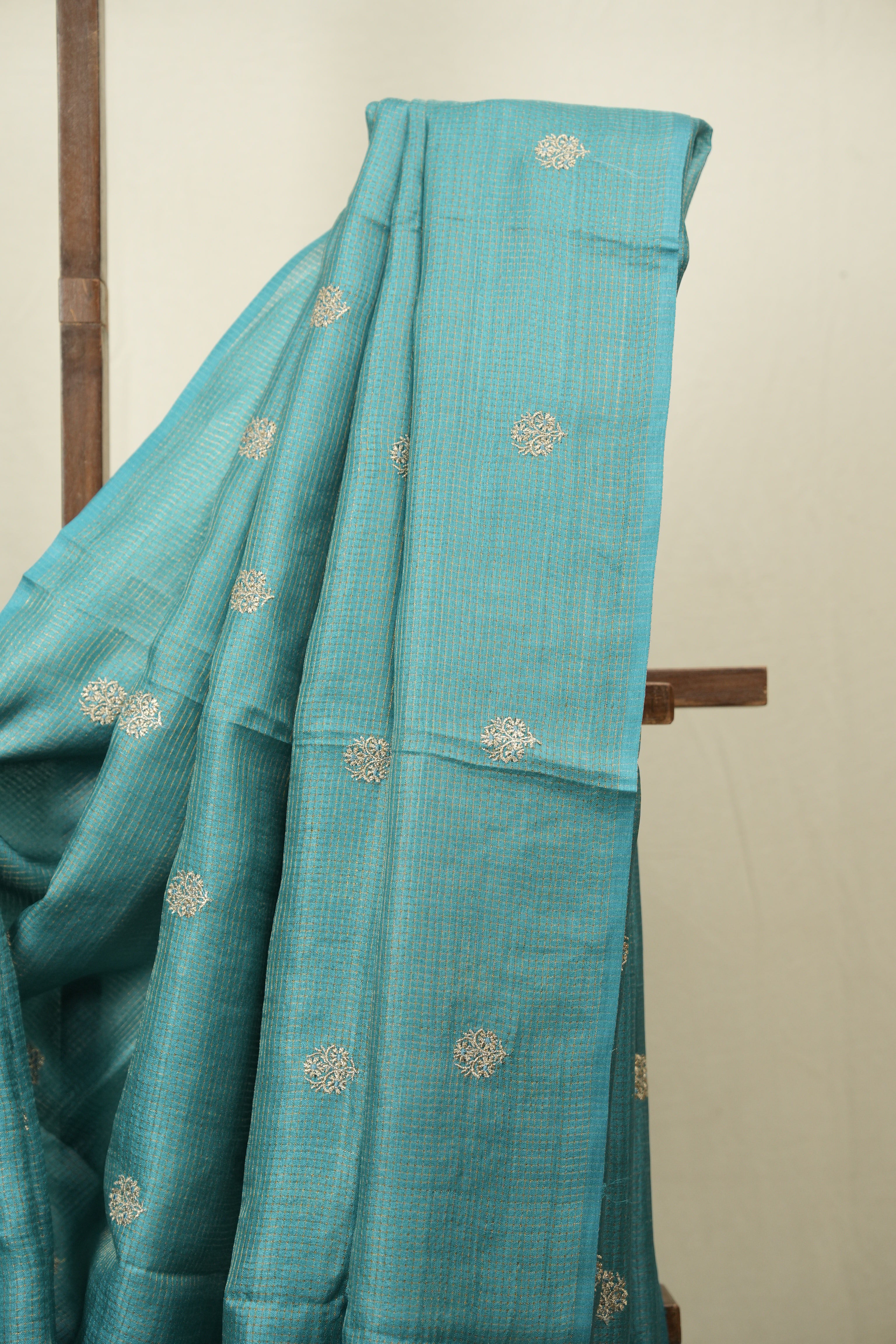 Turquoise Machine Embroidered Tussar Silk Saree - SRTMETSS1557