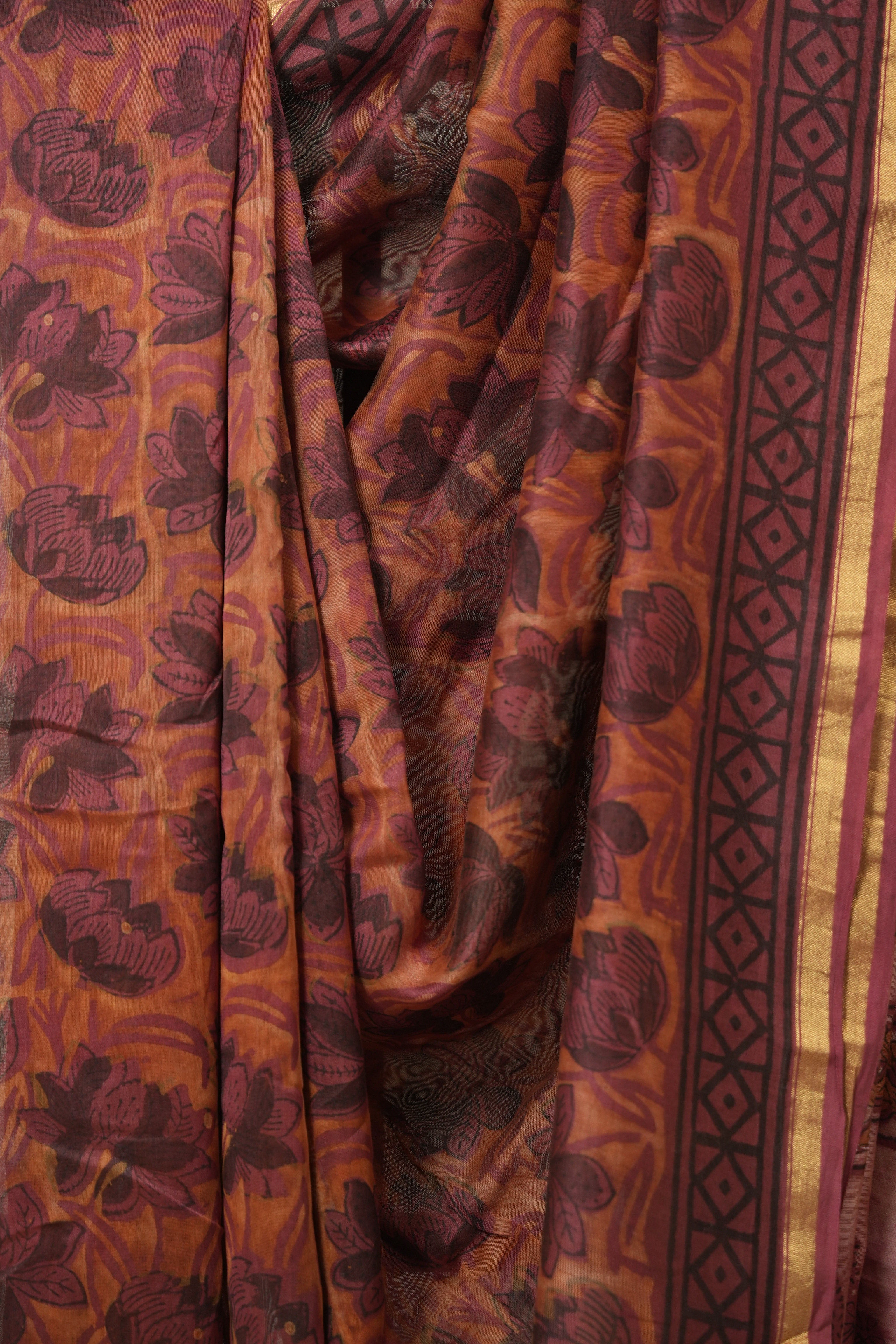 Maroon Brown HBP Cotton Silk Saree With Chanderi Border - SRMBBCSS1594