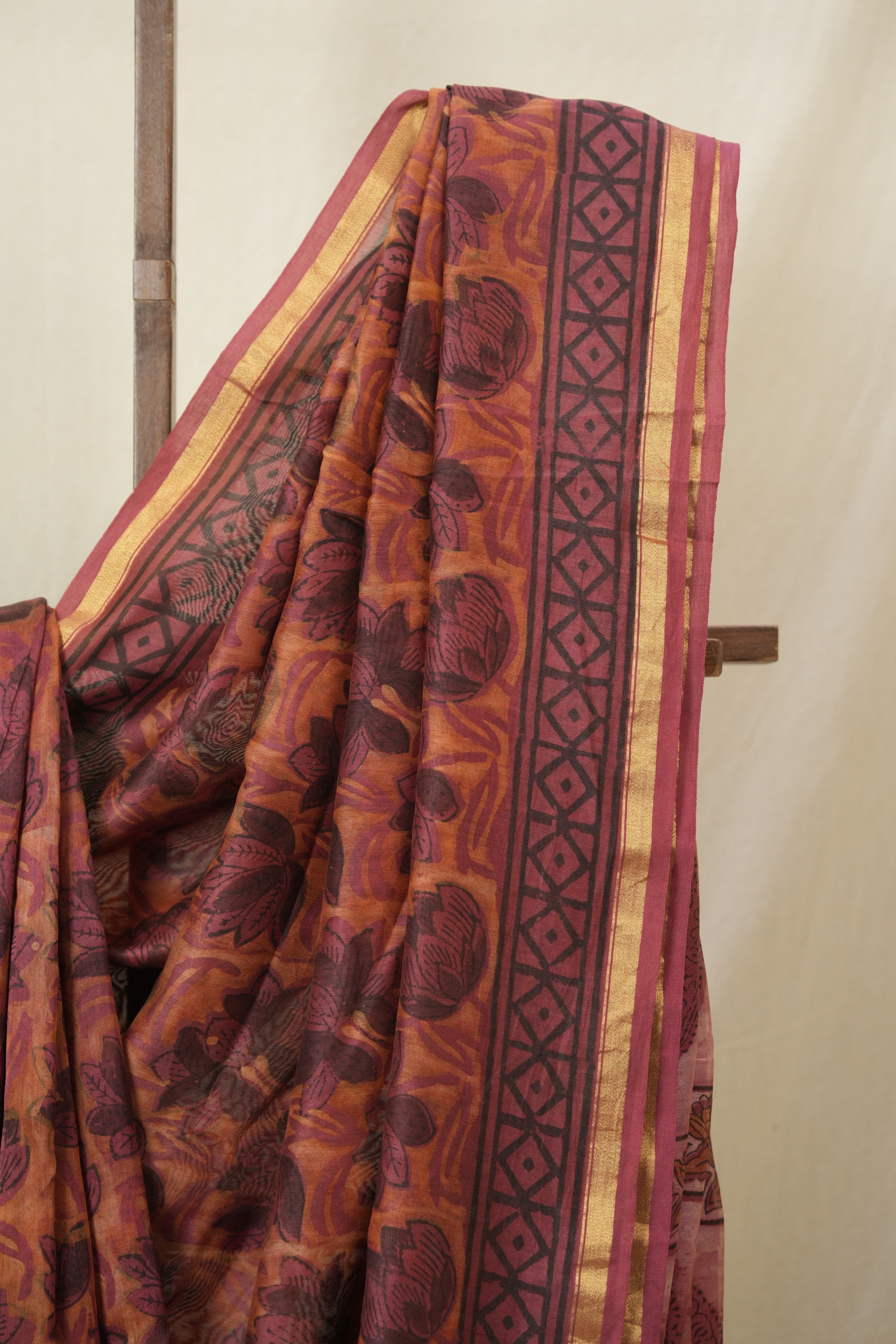 Maroon Brown HBP Cotton Silk Saree With Chanderi Border - SRMBBCSS1594