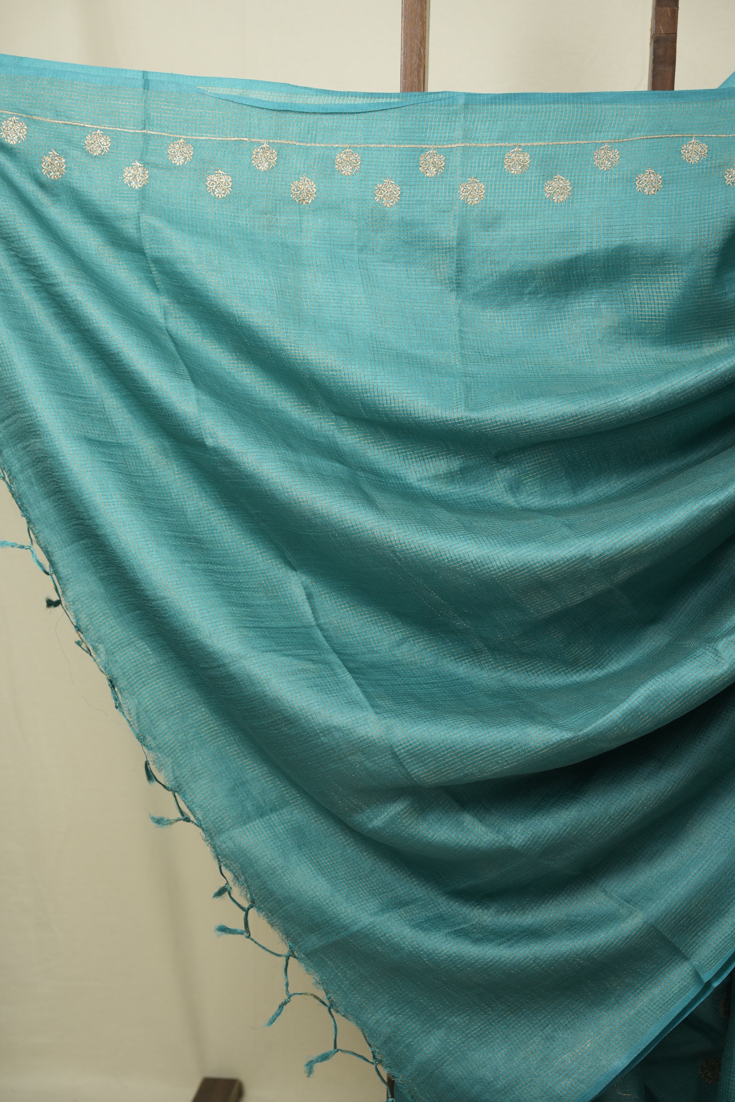 Turquoise Machine Embroidered Tussar Silk Saree - SRTMETSS1557
