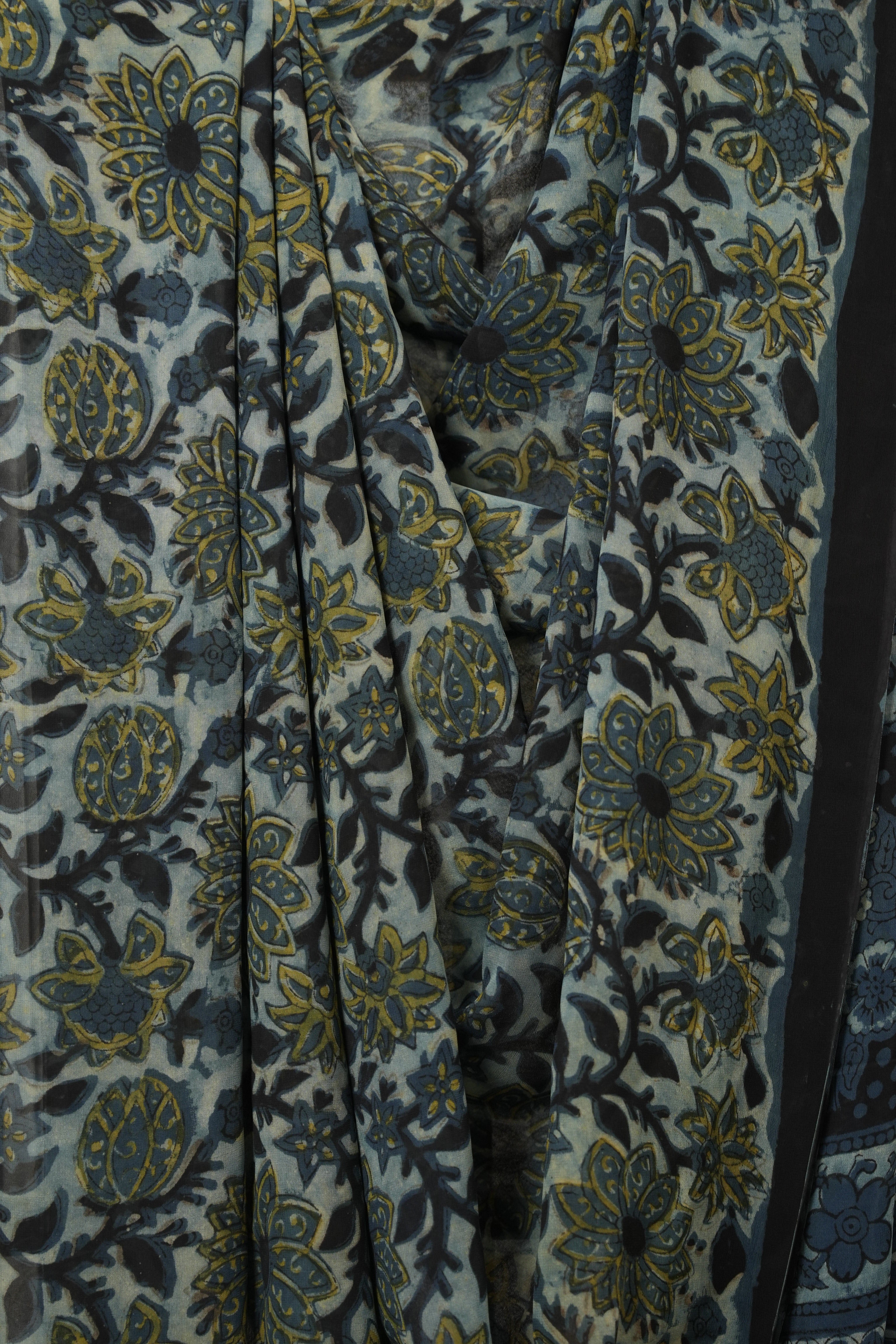 Grey Blue HBP Georgette Vanaspati Saree - SRGBHGS24