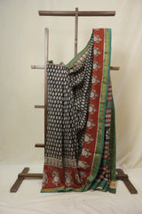 Black HBP Cotton Silk Saree With Maheshwari Border - SRBCSS1642