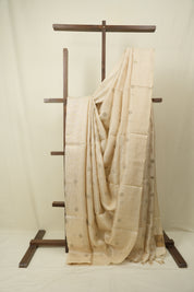 Cream Machine Embroidered Tussar Silk Saree - SRCMETSS1554