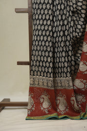Black HBP Cotton Silk Saree With Maheshwari Border - SRBCSS1642