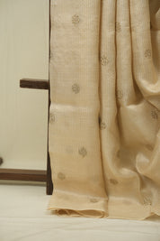 Cream Machine Embroidered Tussar Silk Saree - SRCMETSS1554