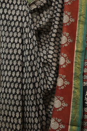 Black HBP Cotton Silk Saree With Maheshwari Border - SRBCSS1642
