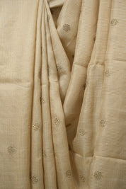 Cream Machine Embroidered Tussar Silk Saree - SRCMETSS1554