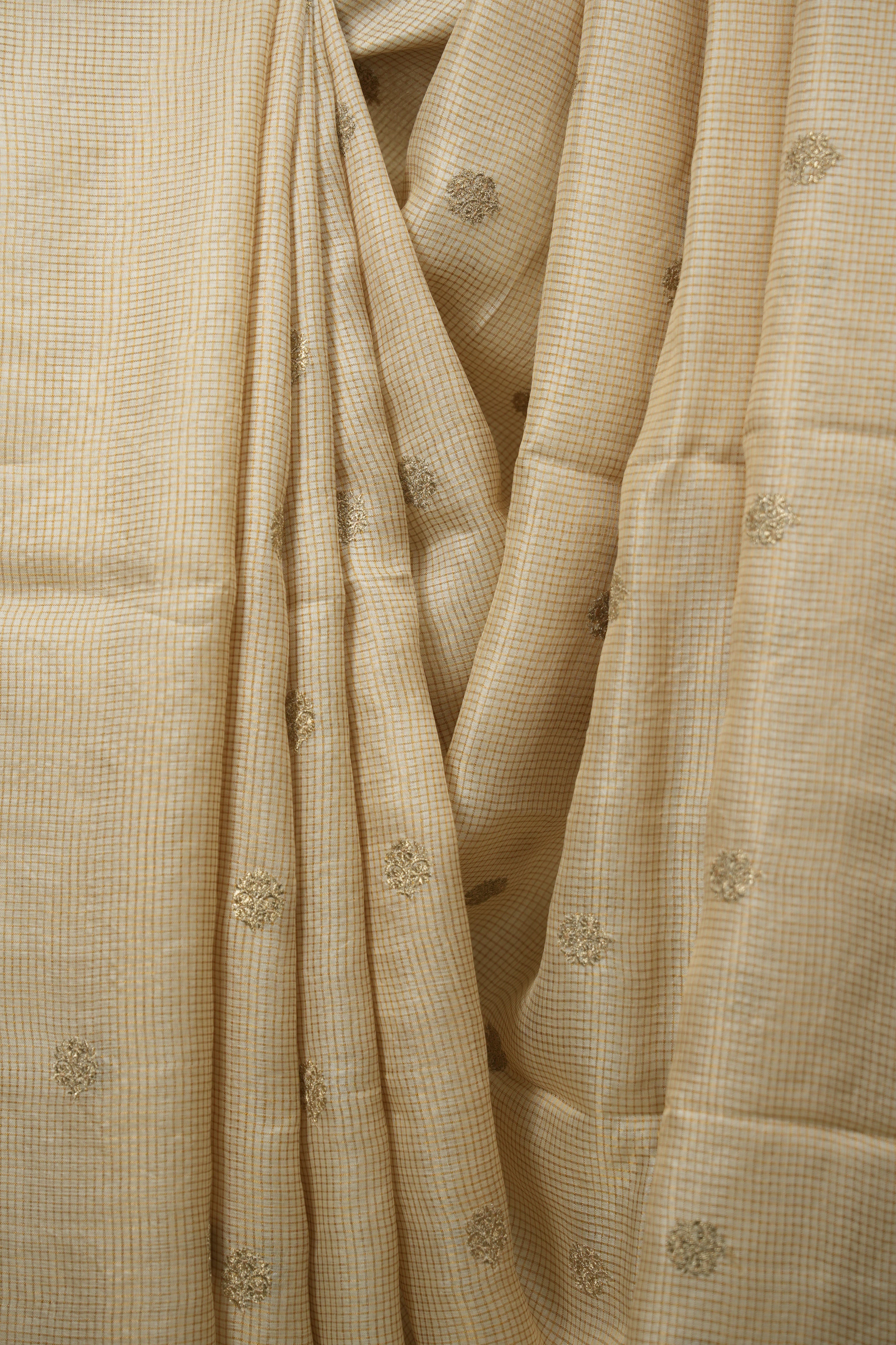 Cream Machine Embroidered Tussar Silk Saree - SRCMETSS1554