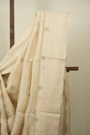 Cream Machine Embroidered Tussar Silk Saree - SRCMETSS1554