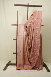 Peach Machine Embroidered Tussar Silk Saree - SRPMETSS1561