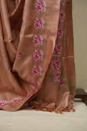 Peach Machine Embroidered Tussar Silk Saree - SRPMETSS1561