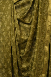 Green HBP Cotton Silk Saree With Maheshwari Border - SRGCSS1643