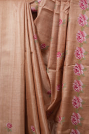 Peach Machine Embroidered Tussar Silk Saree - SRPMETSS1561