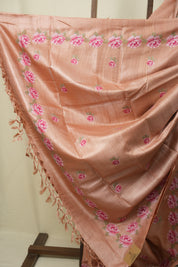 Peach Machine Embroidered Tussar Silk Saree - SRPMETSS1561
