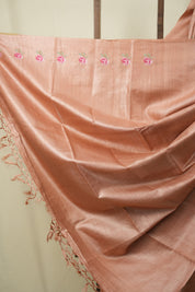 Peach Machine Embroidered Tussar Silk Saree - SRPMETSS1561