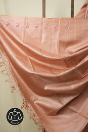 Peach Machine Embroidered Tussar Silk Saree - SRPMETSS1561