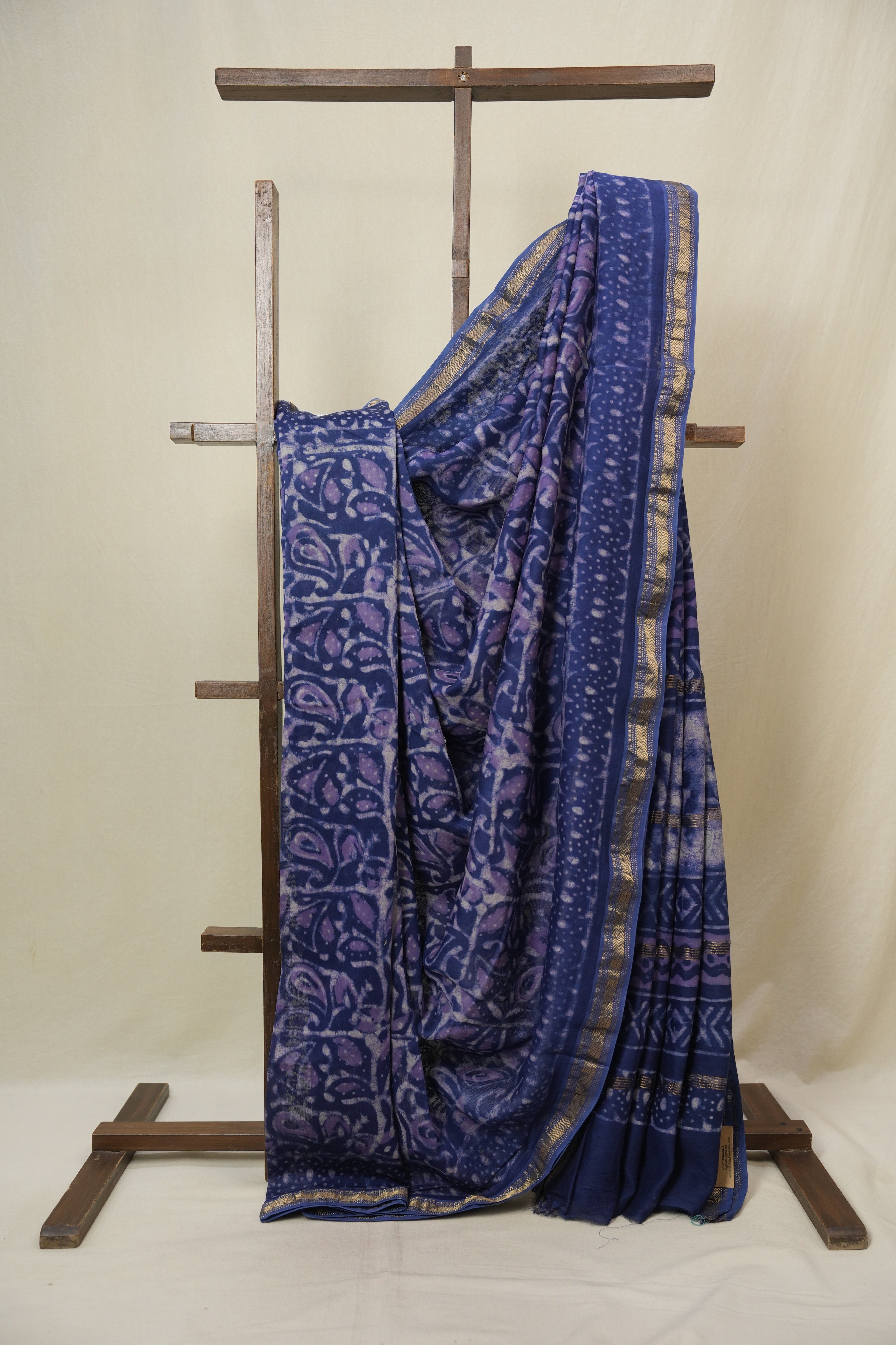 Blue HBP Cotton Silk Saree With Maheshwari Border - SRBCSS1639
