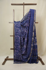 Blue HBP Cotton Silk Saree With Maheshwari Border - SRBCSS1639
