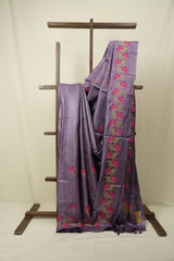 Purple Machine Embroidered Tussar Silk Saree - SRPMETSS1566
