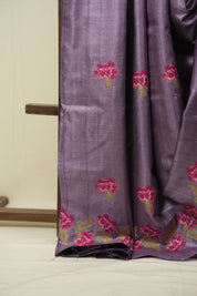 Purple Machine Embroidered Tussar Silk Saree - SRPMETSS1566