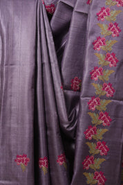Purple Machine Embroidered Tussar Silk Saree - SRPMETSS1566