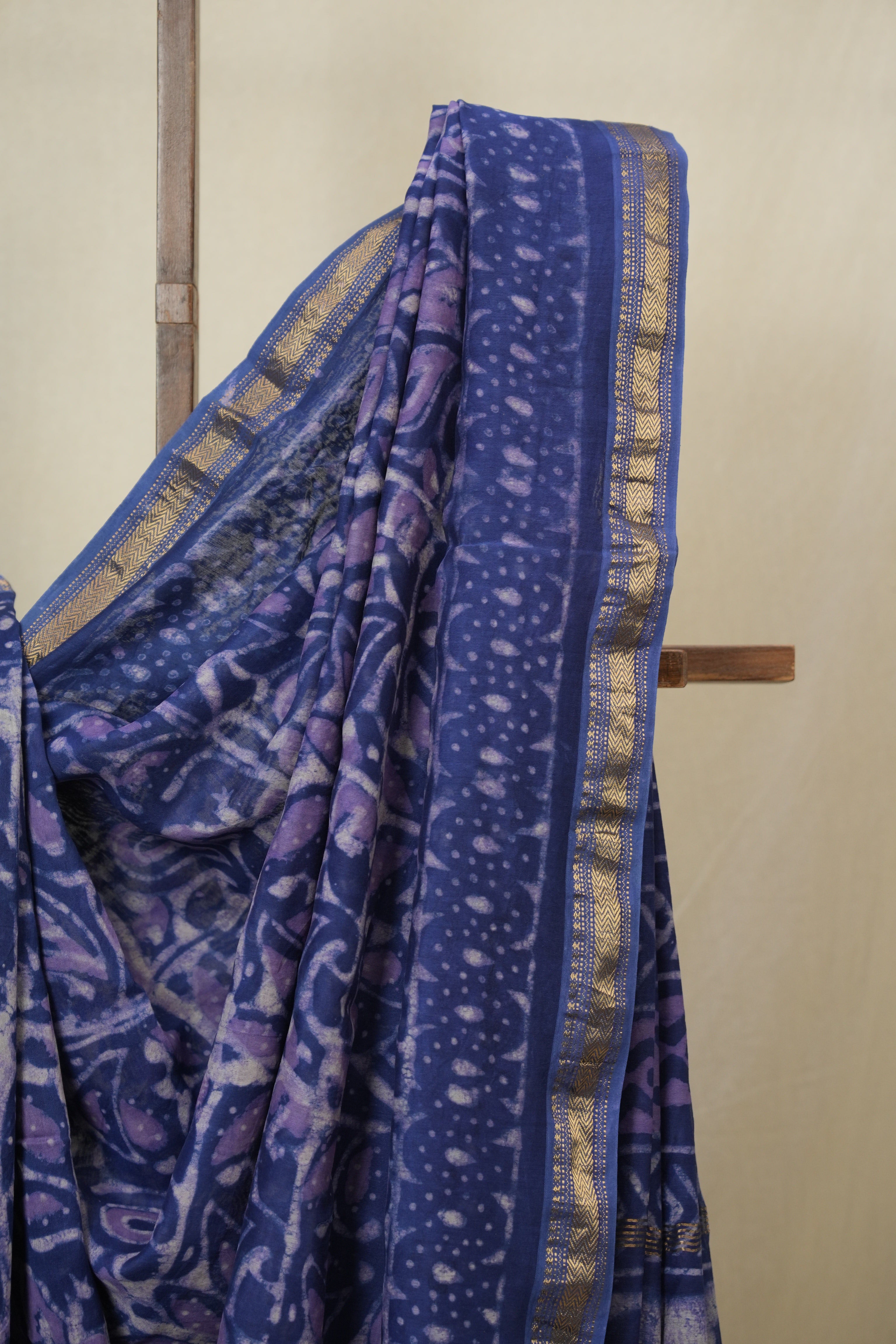 Blue HBP Cotton Silk Saree With Maheshwari Border - SRBCSS1639