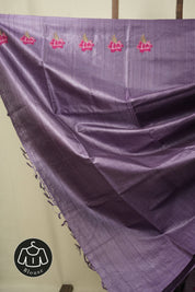 Purple Machine Embroidered Tussar Silk Saree - SRPMETSS1566