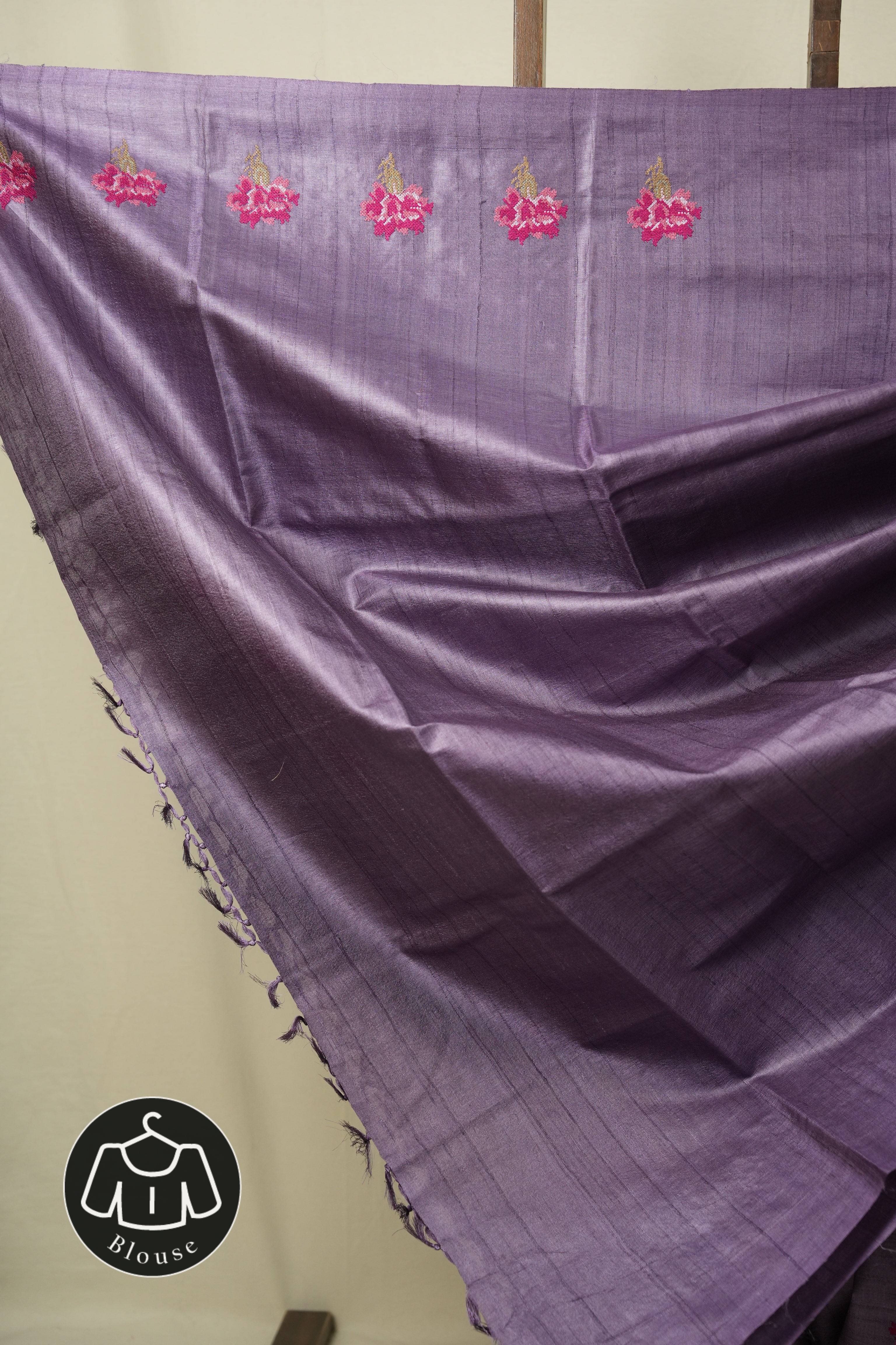 Purple Machine Embroidered Tussar Silk Saree - SRPMETSS1566
