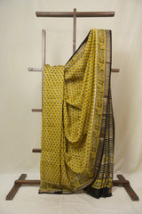 Yellow HBP Cotton Silk Saree With Maheshwari Border - SRYCSS1640