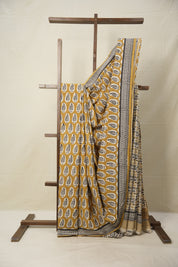 Olive Green White HBP Cotton Saree - SROGWCS2811
