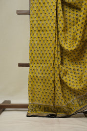 Yellow HBP Cotton Silk Saree With Maheshwari Border - SRYCSS1640
