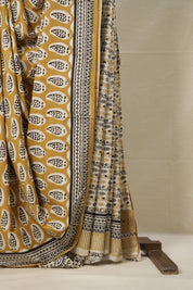 Olive Green White HBP Cotton Saree - SROGWCS2811