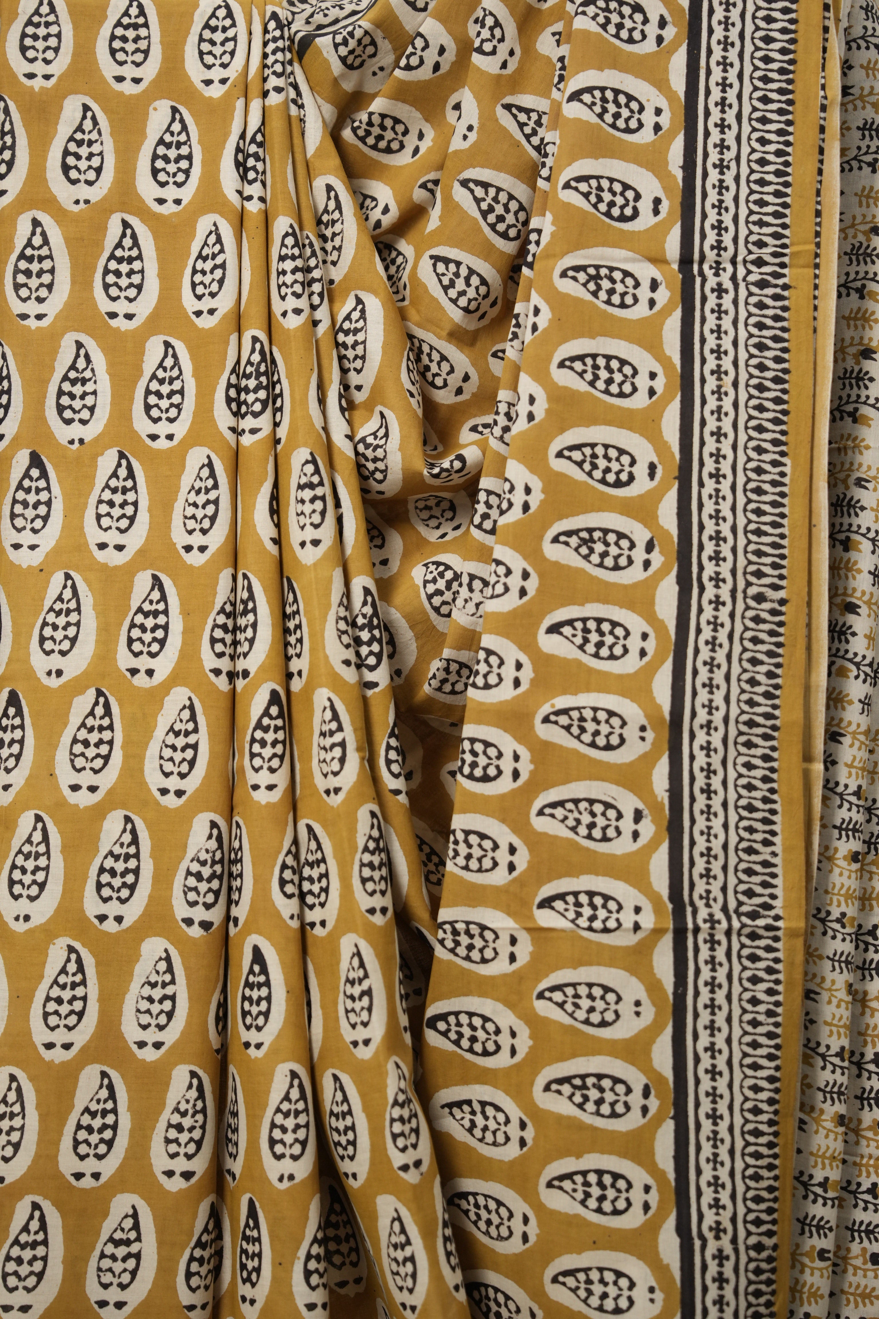 Olive Green White HBP Cotton Saree - SROGWCS2811