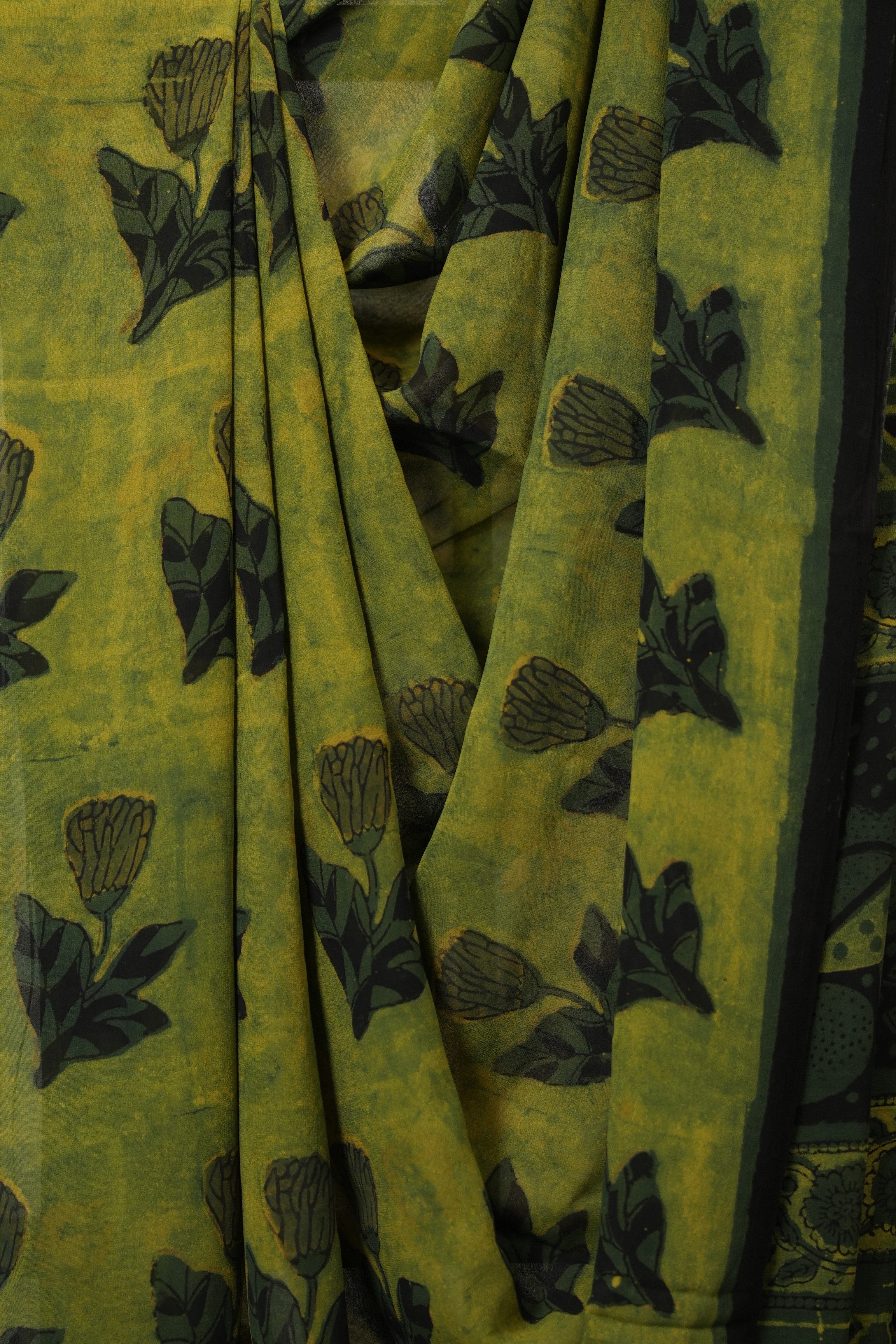 Olive Yellow HBP Georgette Vanaspati Saree - SROYHGS30
