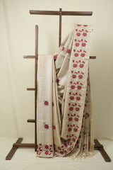 Cream Machine Embroidered Tussar Silk Saree - SRCMETSS1567