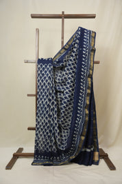 White HBP Cotton Silk Saree With Maheshwari Border - SRWCSS1641