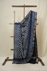 White HBP Cotton Silk Saree With Maheshwari Border - SRWCSS1641