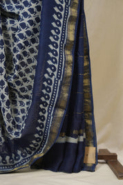 White HBP Cotton Silk Saree With Maheshwari Border - SRWCSS1641